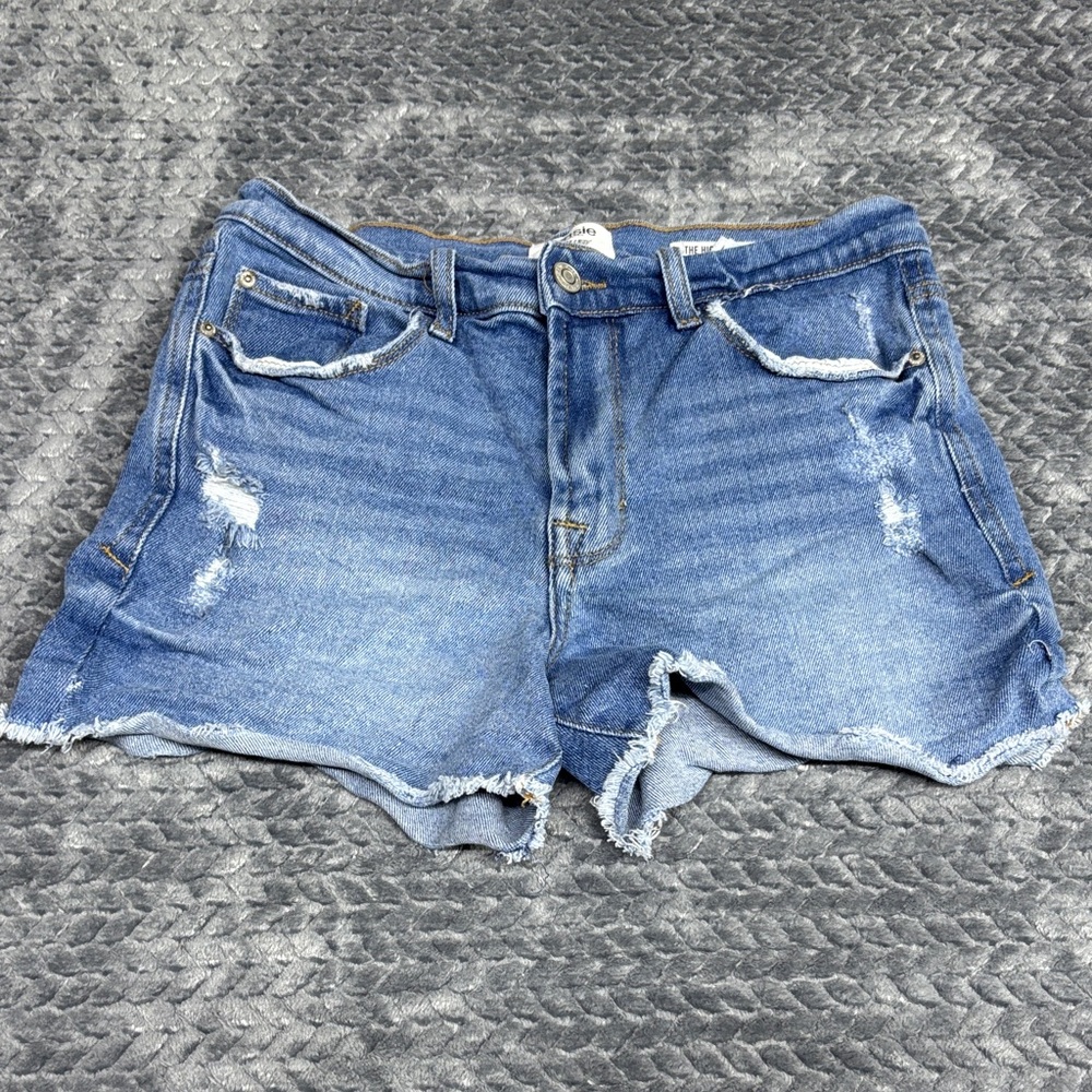 Kensie Classic High-Rise Distressed Denim Shorts - Blue